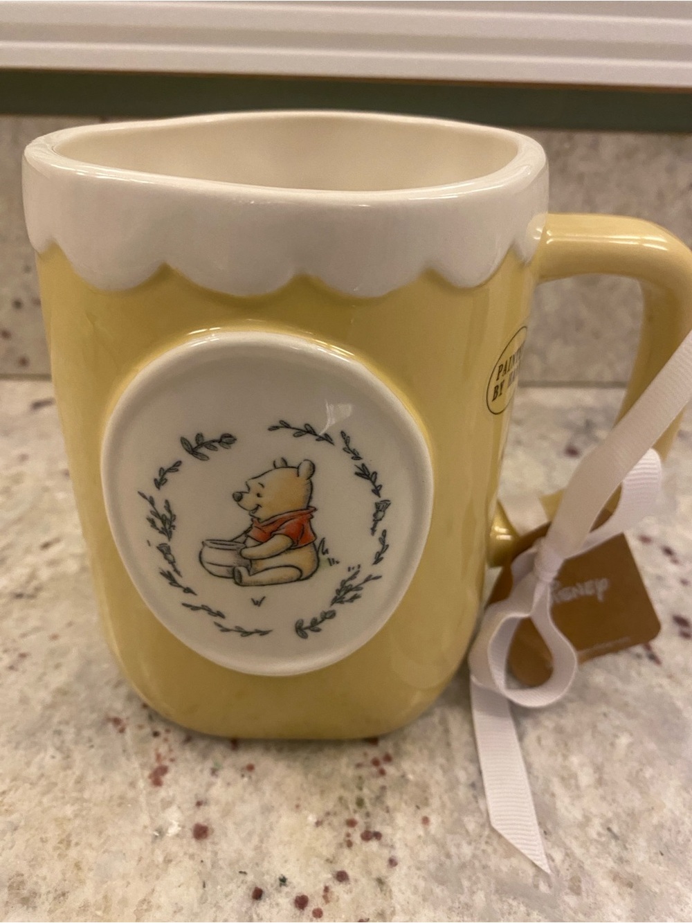 Rae Dunn Disney Winnie the Pooh Yellow and White Ceramic Mug NWT
